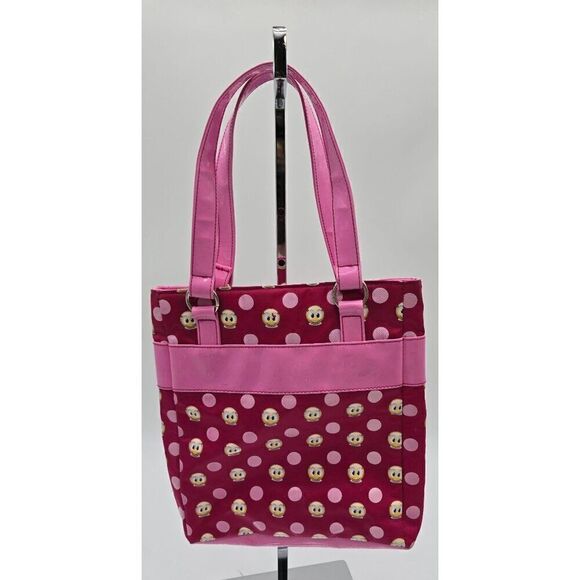 Pink Polka Dot Emoji Tote Bag With Smiley Charm - Picture 2 of 7